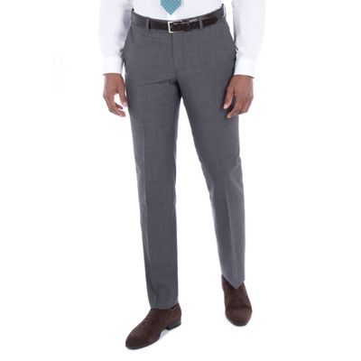 Grey tonal check wool blend plain front tailored fit suit trouser
